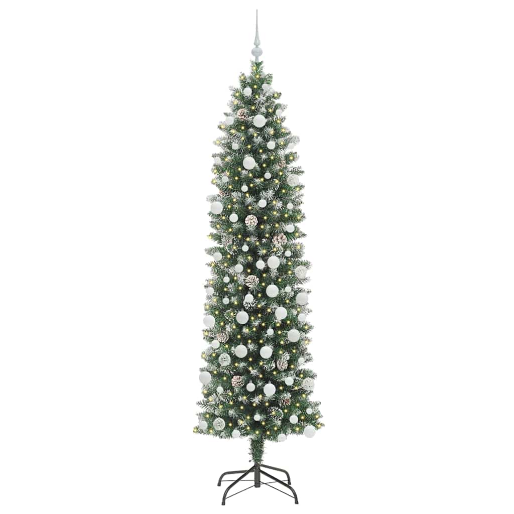 Kunstigt slankt juletræ med 300 LED'er Grøn og Hvid 210 cm