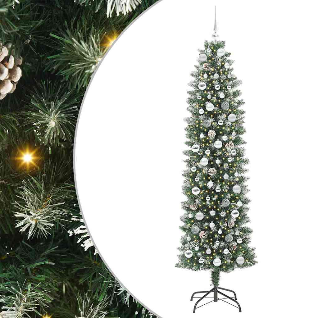 Kunstigt slankt juletræ med 300 LED'er Grøn og Hvid 210 cm