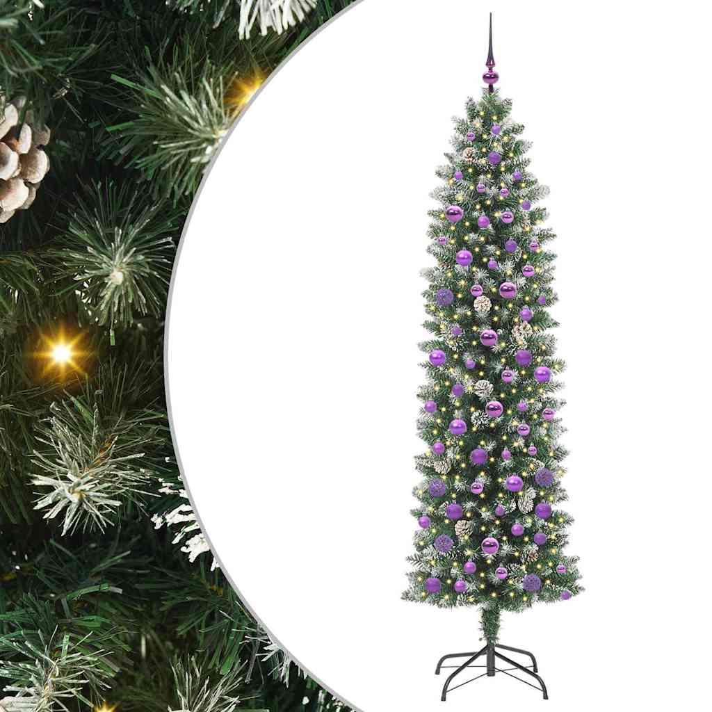 Kunstigt slankt juletræ med 300 LED'er Grøn og Hvid 210 cm
