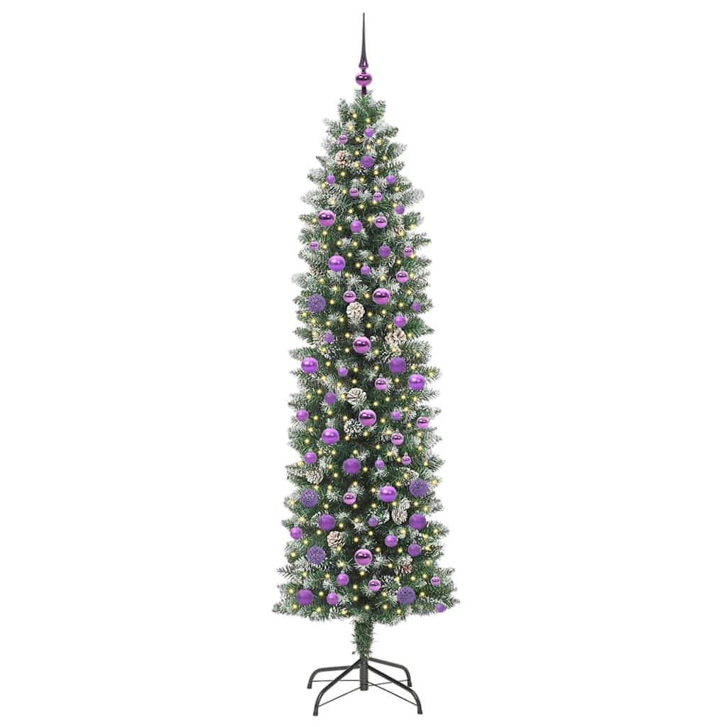 Kunstigt slankt juletræ med 300 LED'er Grøn og Hvid 210 cm