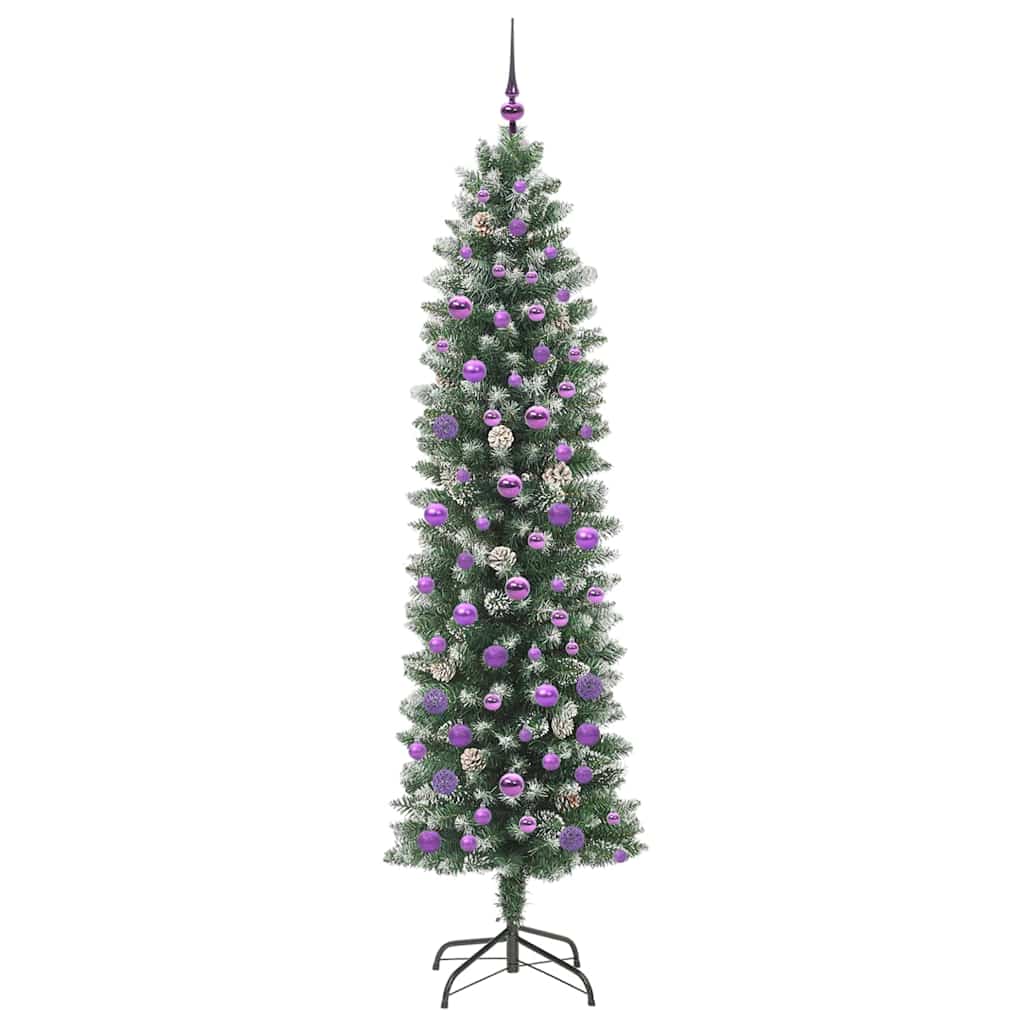 Kunstigt slankt juletræ med 300 LED'er Grøn og Hvid 210 cm
