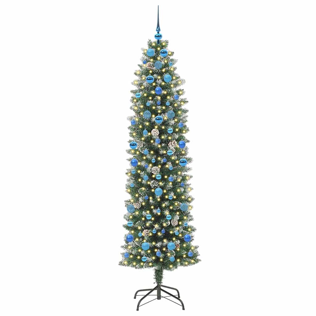 Kunstigt slankt juletræ med 300 LED'er Grøn og Hvid 210 cm