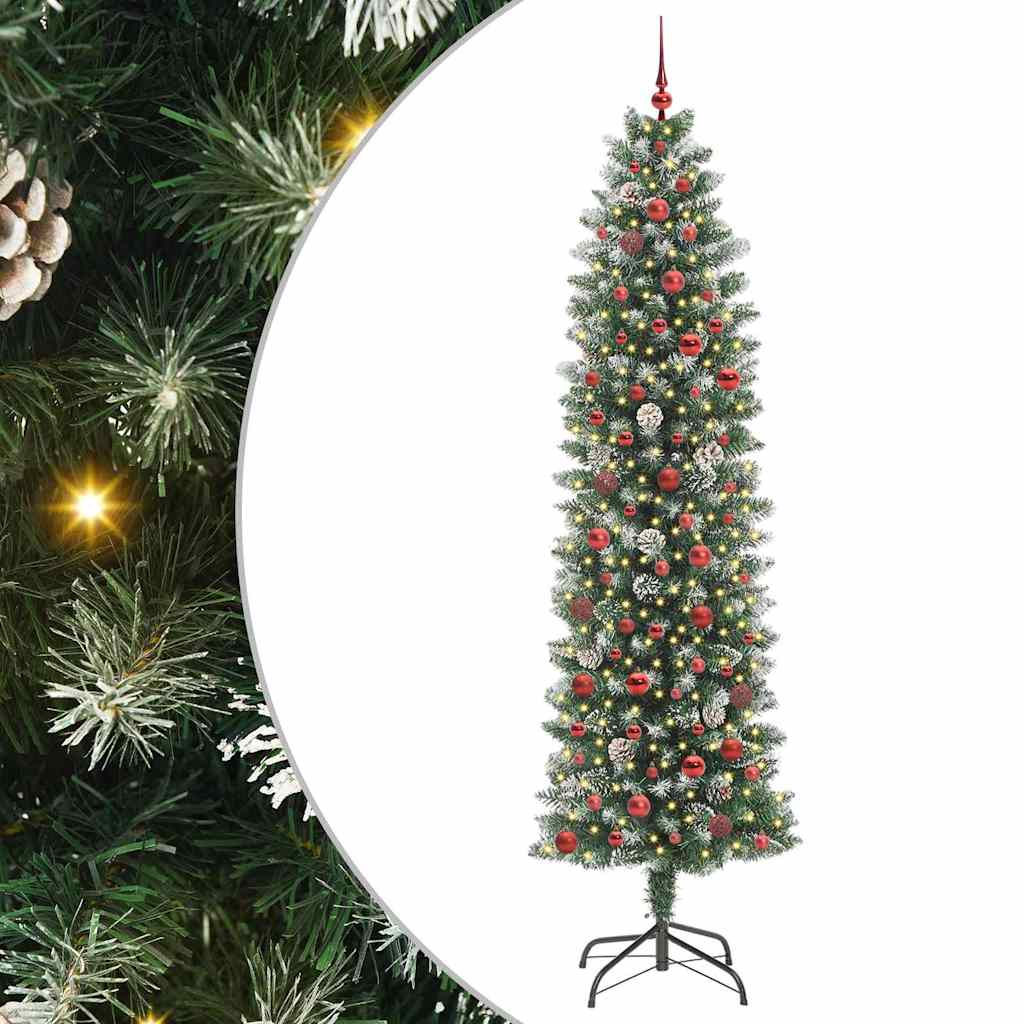 Kunstigt slankt juletræ med 300 LED'er Grøn og Hvid 240 cm