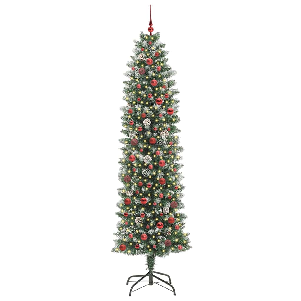 Kunstigt slankt juletræ med 300 LED'er Grøn og Hvid 240 cm