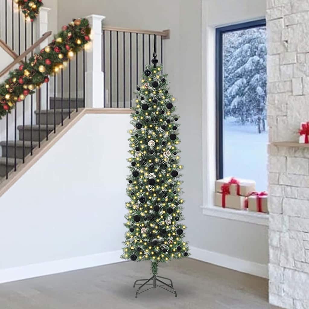 Kunstigt slankt juletræ med 300 LED'er Grøn og Hvid 240 cm