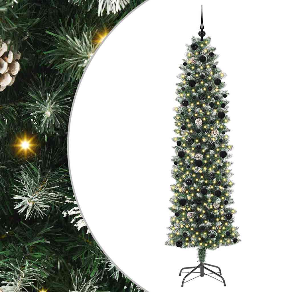 Kunstigt slankt juletræ med 300 LED'er Grøn og Hvid 240 cm