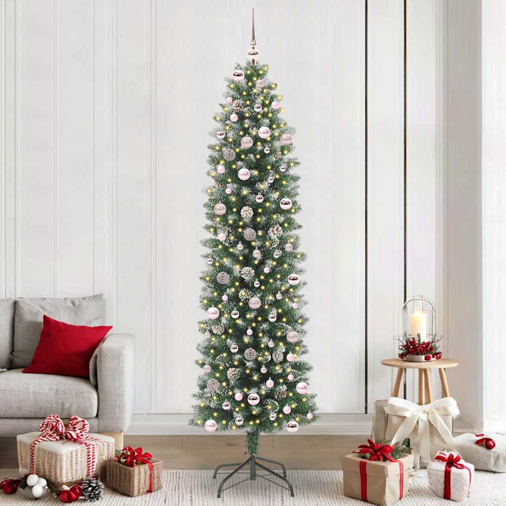 Kunstigt slankt juletræ med 300 LED'er Grøn og Hvid 240 cm