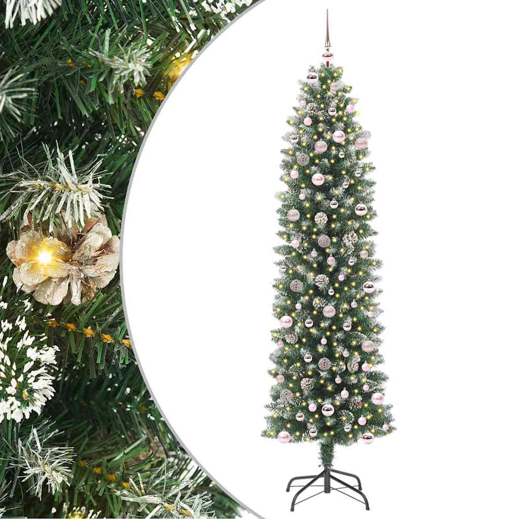 Kunstigt slankt juletræ med 300 LED'er Grøn og Hvid 240 cm