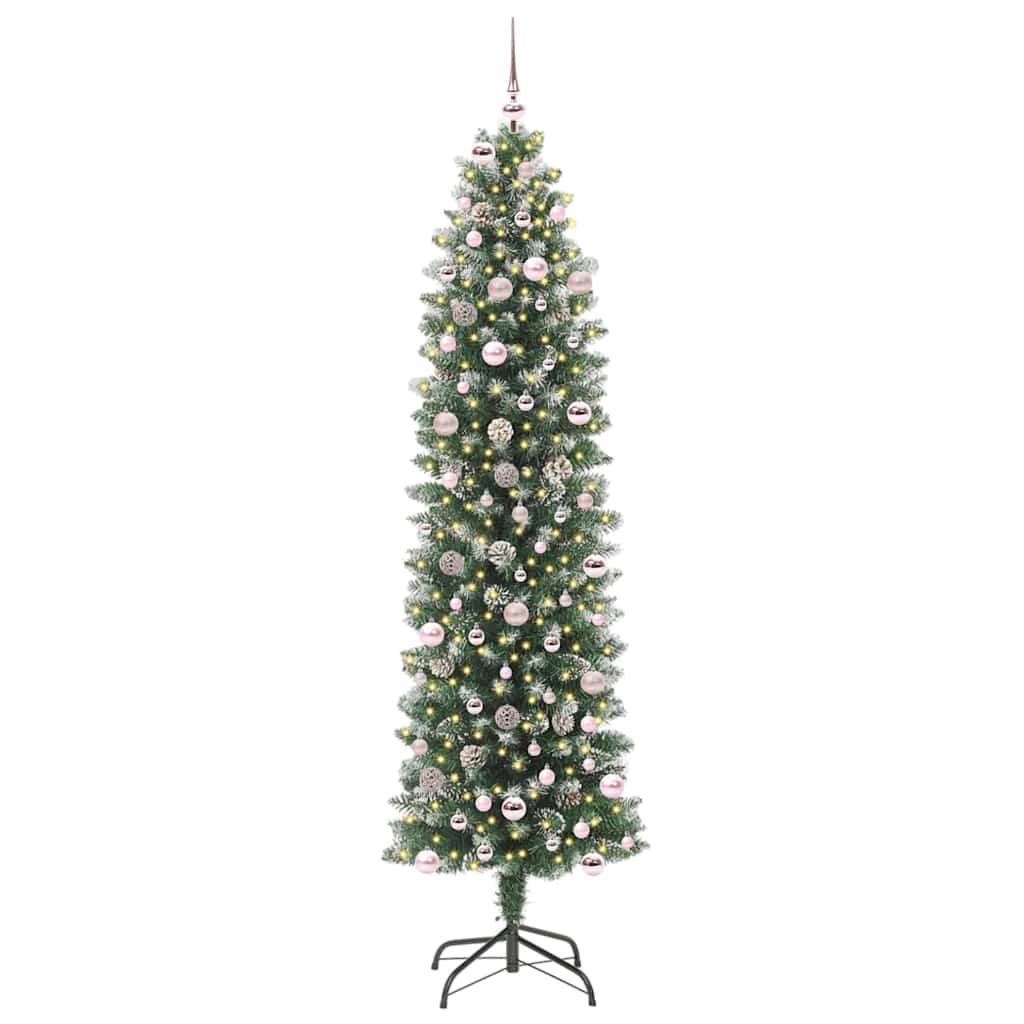Kunstigt slankt juletræ med 300 LED'er Grøn og Hvid 240 cm