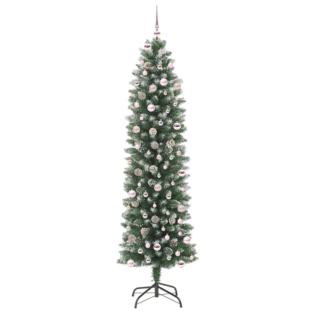 Kunstigt slankt juletræ med 300 LED'er Grøn og Hvid 240 cm