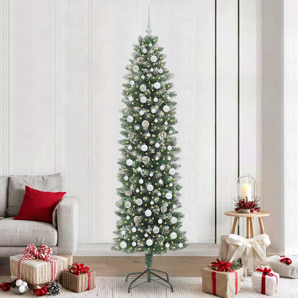 Kunstigt slankt juletræ med 300 LED'er Grøn og Hvid 240 cm