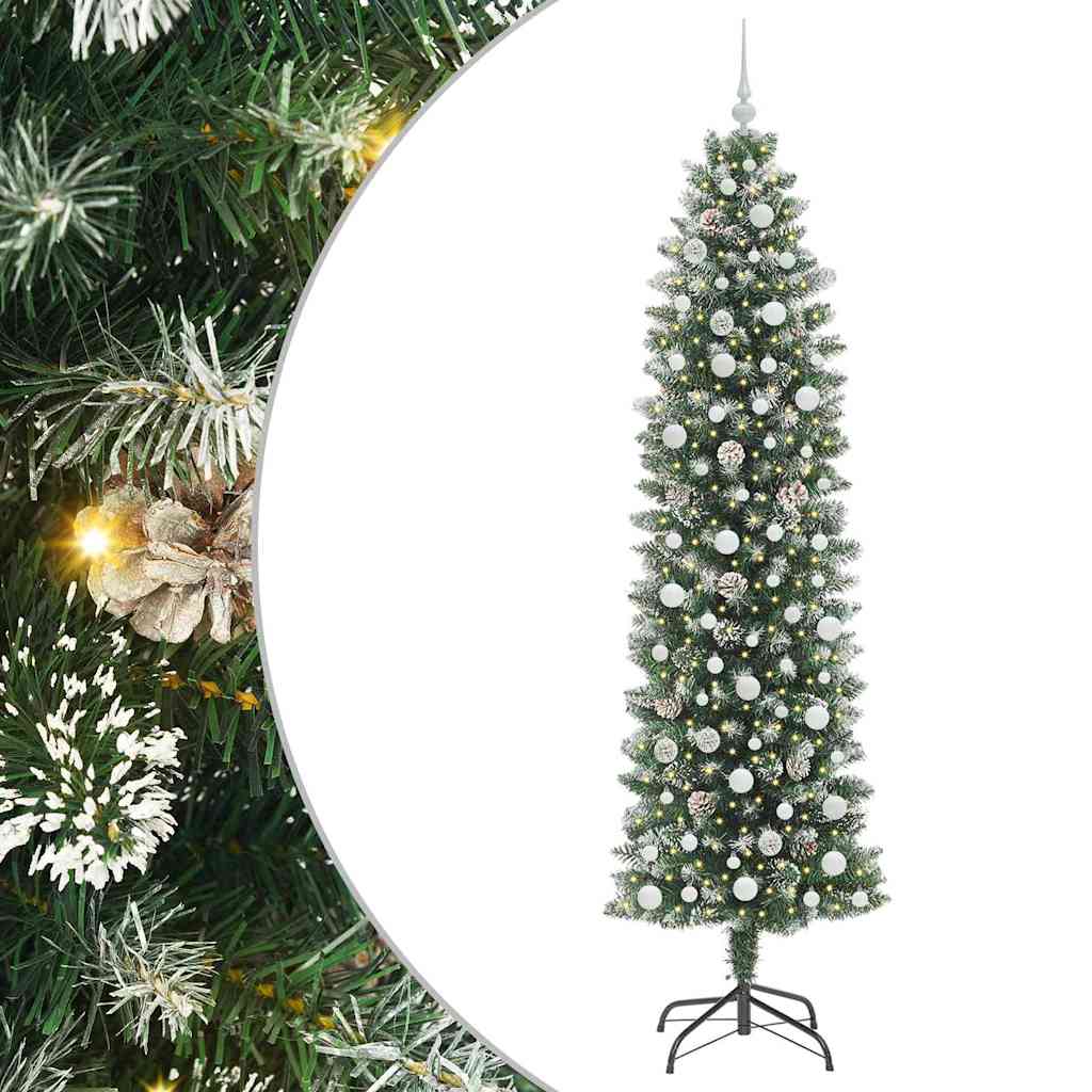 Kunstigt slankt juletræ med 300 LED'er Grøn og Hvid 240 cm