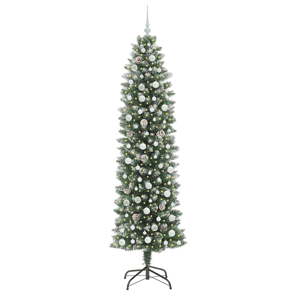 Kunstigt slankt juletræ med 300 LED'er Grøn og Hvid 240 cm