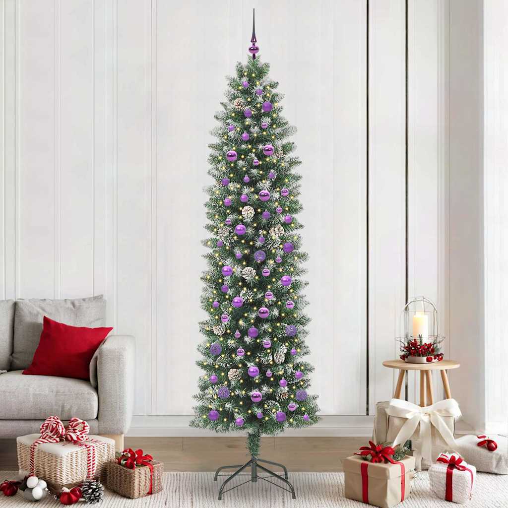 Kunstigt slankt juletræ med 300 LED'er Grøn og Hvid 240 cm