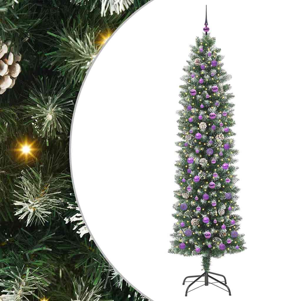 Kunstigt slankt juletræ med 300 LED'er Grøn og Hvid 240 cm