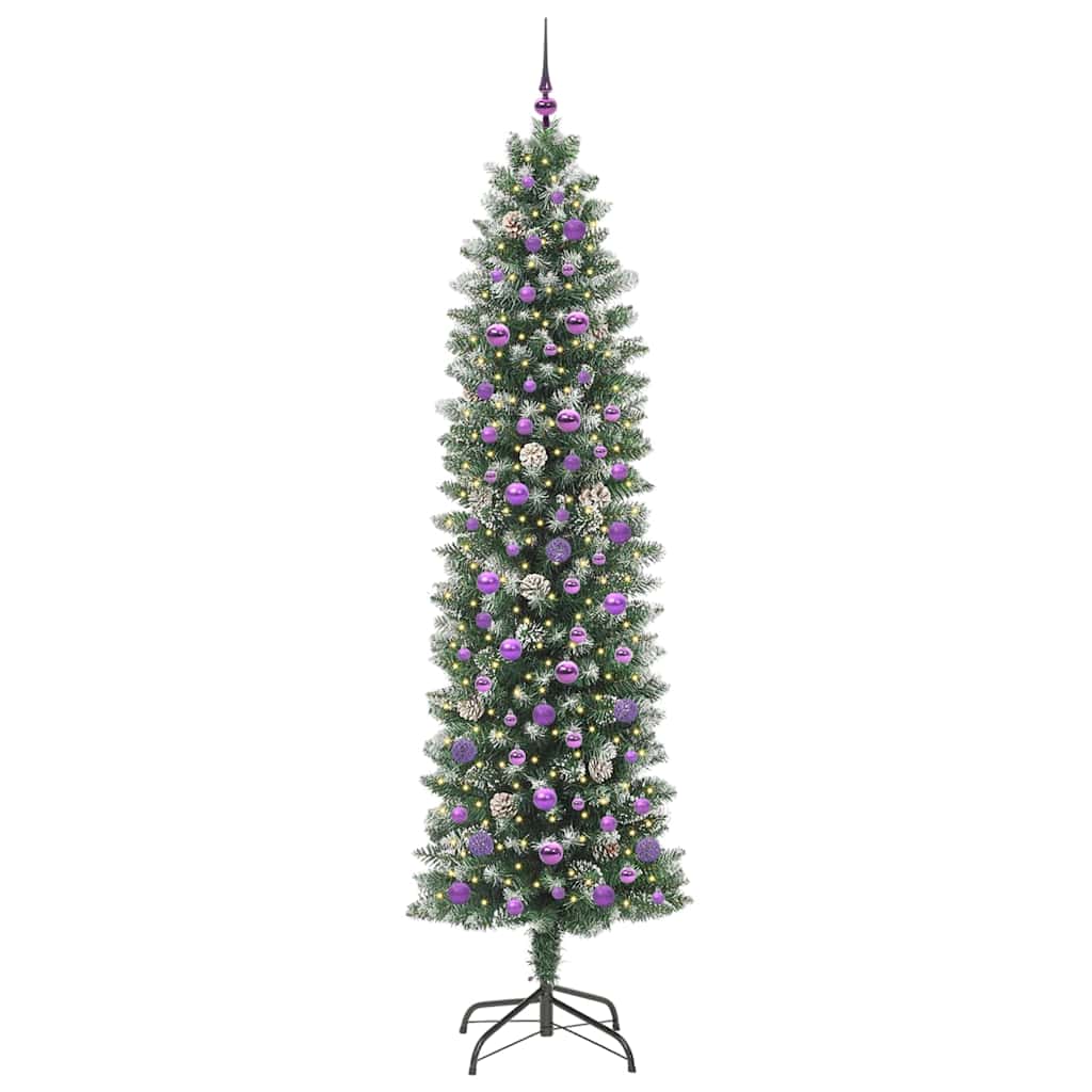 Kunstigt slankt juletræ med 300 LED'er Grøn og Hvid 240 cm