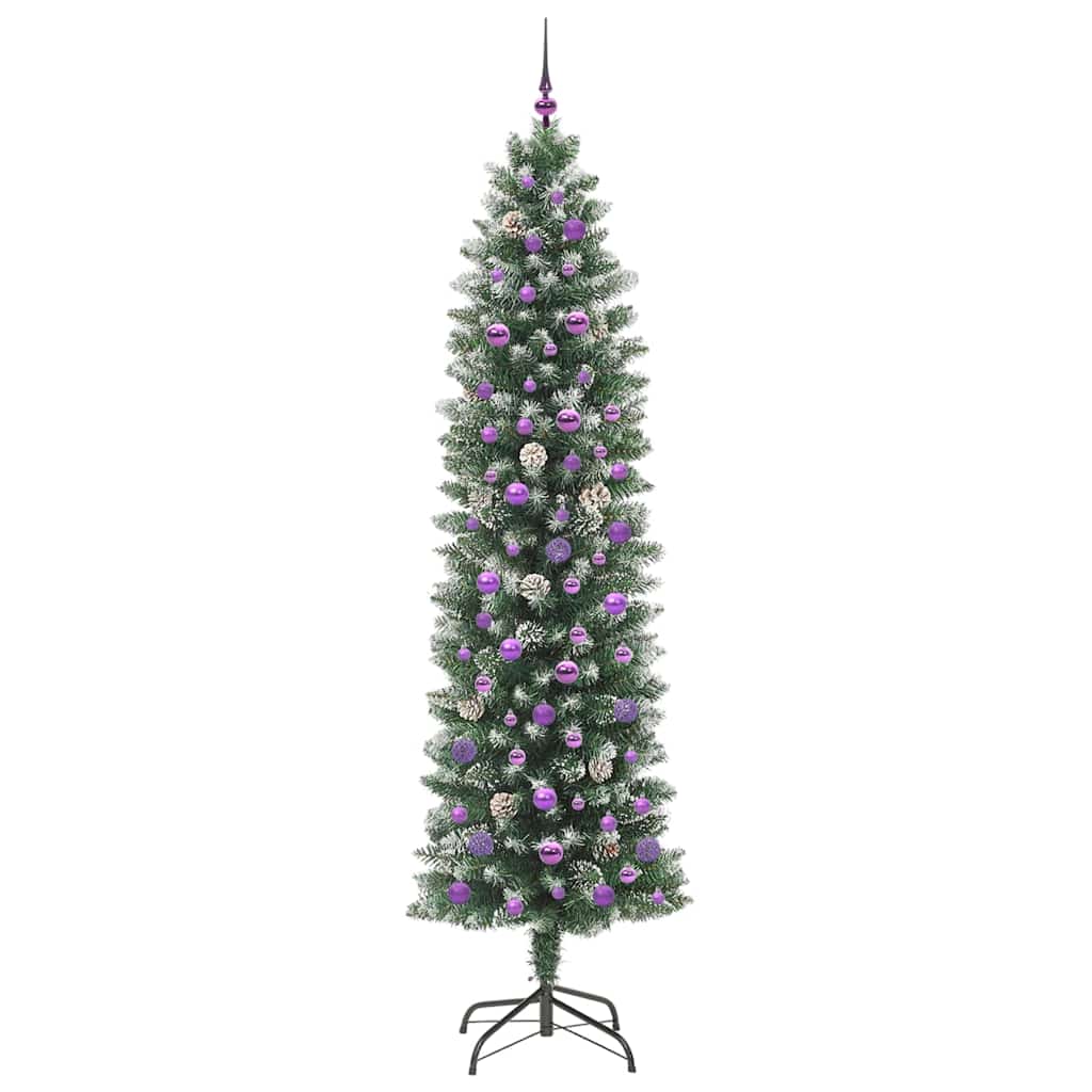 Kunstigt slankt juletræ med 300 LED'er Grøn og Hvid 240 cm