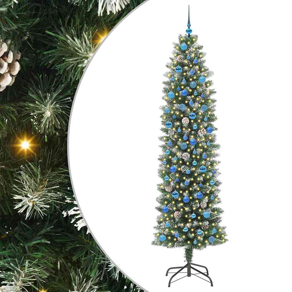 Kunstigt slankt juletræ med 300 LED'er Grøn og Hvid 240 cm