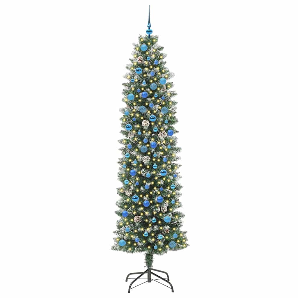 Kunstigt slankt juletræ med 300 LED'er Grøn og Hvid 240 cm