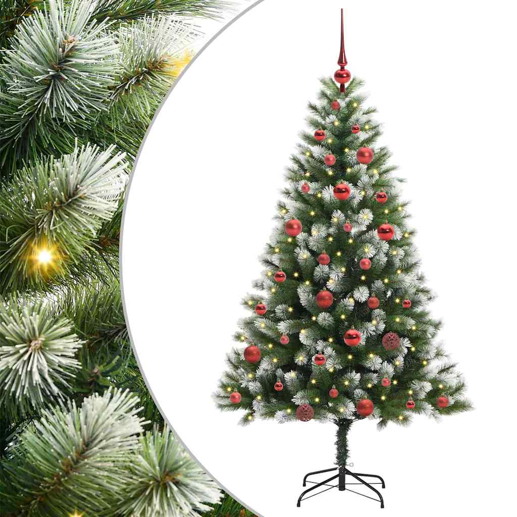 Kunstigt Hængslet Juletræ med Flocked Sne Grøn og hvid 150 cm