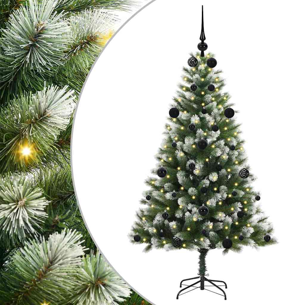 Kunstigt Hængslet Juletræ med Flocked Sne Grøn og hvid 150 cm