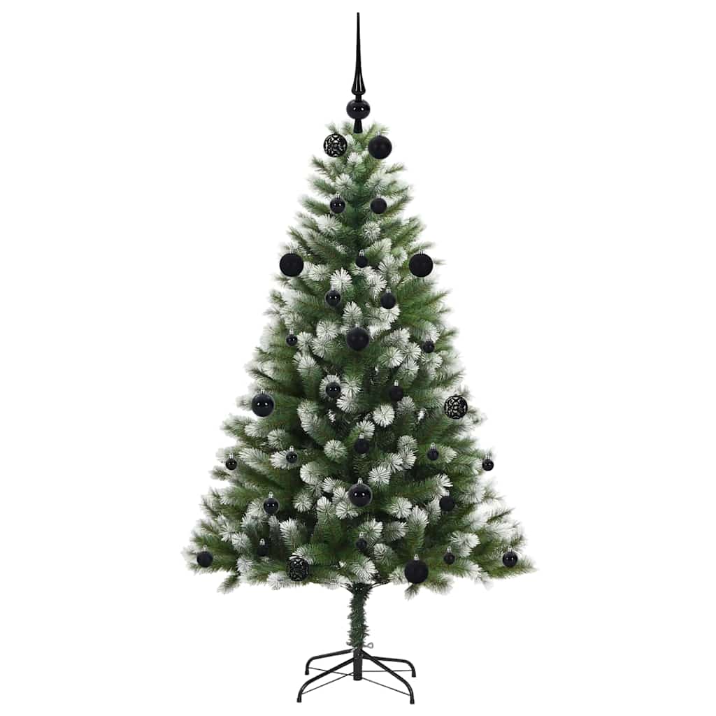 Kunstigt Hængslet Juletræ med Flocked Sne Grøn og hvid 150 cm