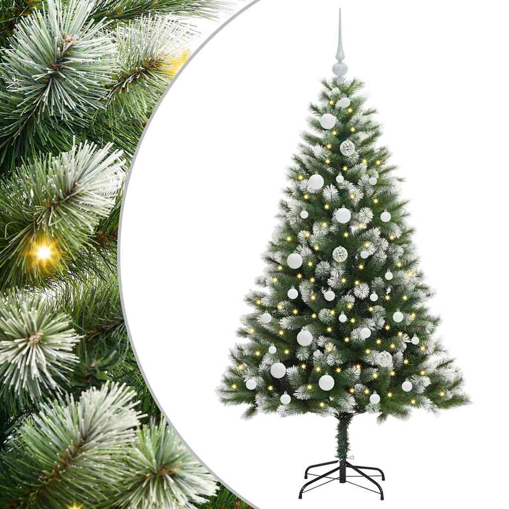 Kunstigt Hængslet Juletræ med Flocked Sne Grøn og hvid 150 cm