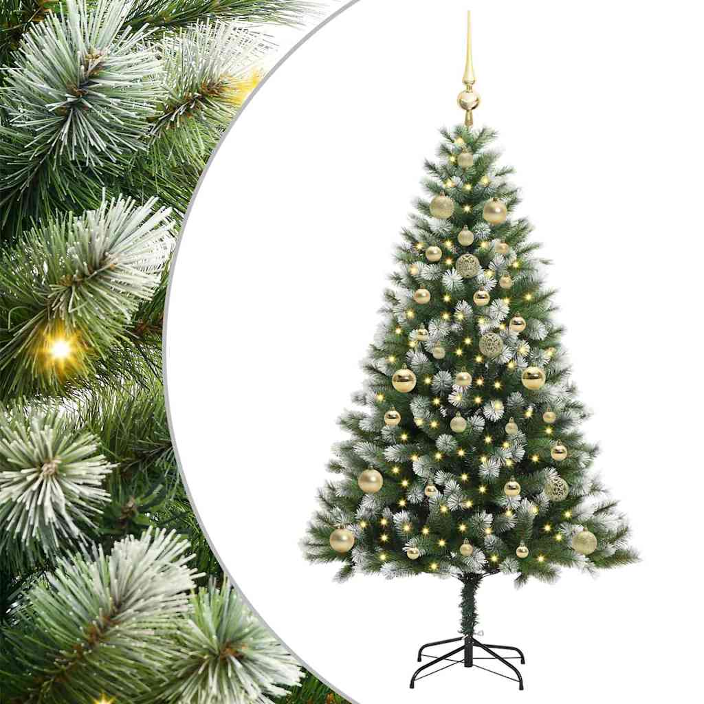 Kunstigt Hængslet Juletræ med Flocked Sne Grøn og hvid 150 cm