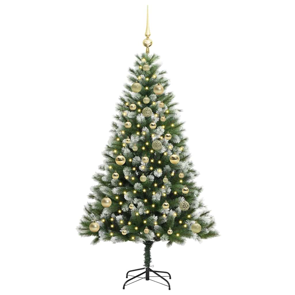 Kunstigt Hængslet Juletræ med Flocked Sne Grøn og hvid 150 cm