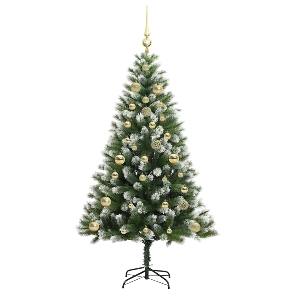 Kunstigt Hængslet Juletræ med Flocked Sne Grøn og hvid 150 cm