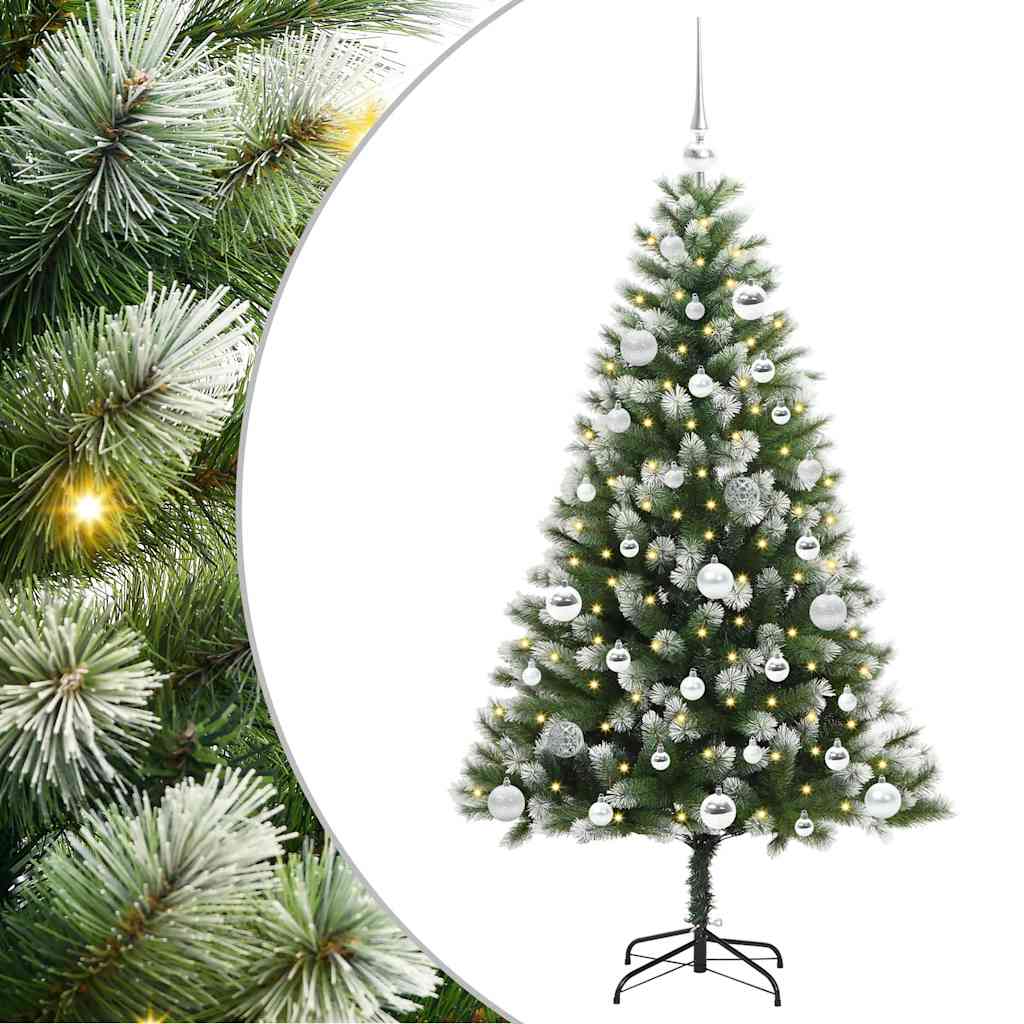 Kunstigt Hængslet Juletræ med Flocked Sne Grøn og hvid 150 cm