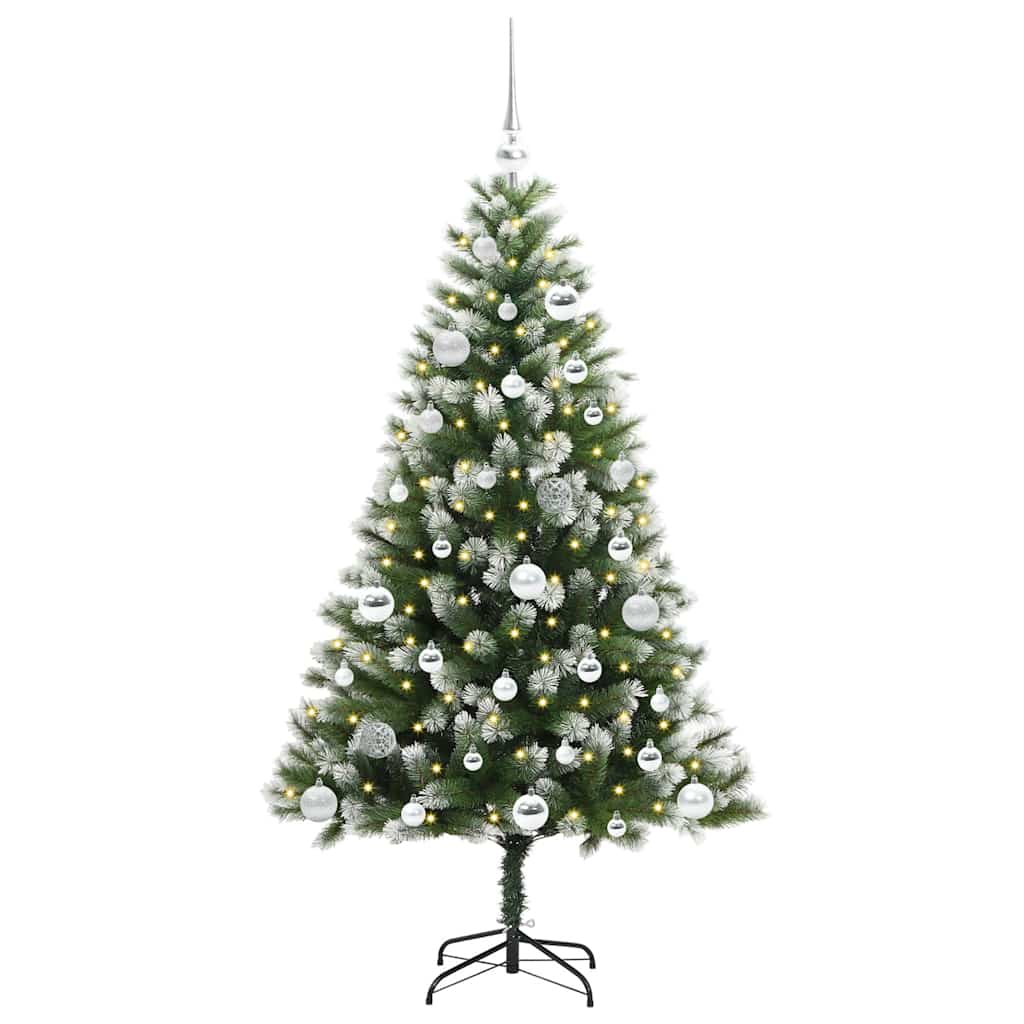 Kunstigt Hængslet Juletræ med Flocked Sne Grøn og hvid 150 cm