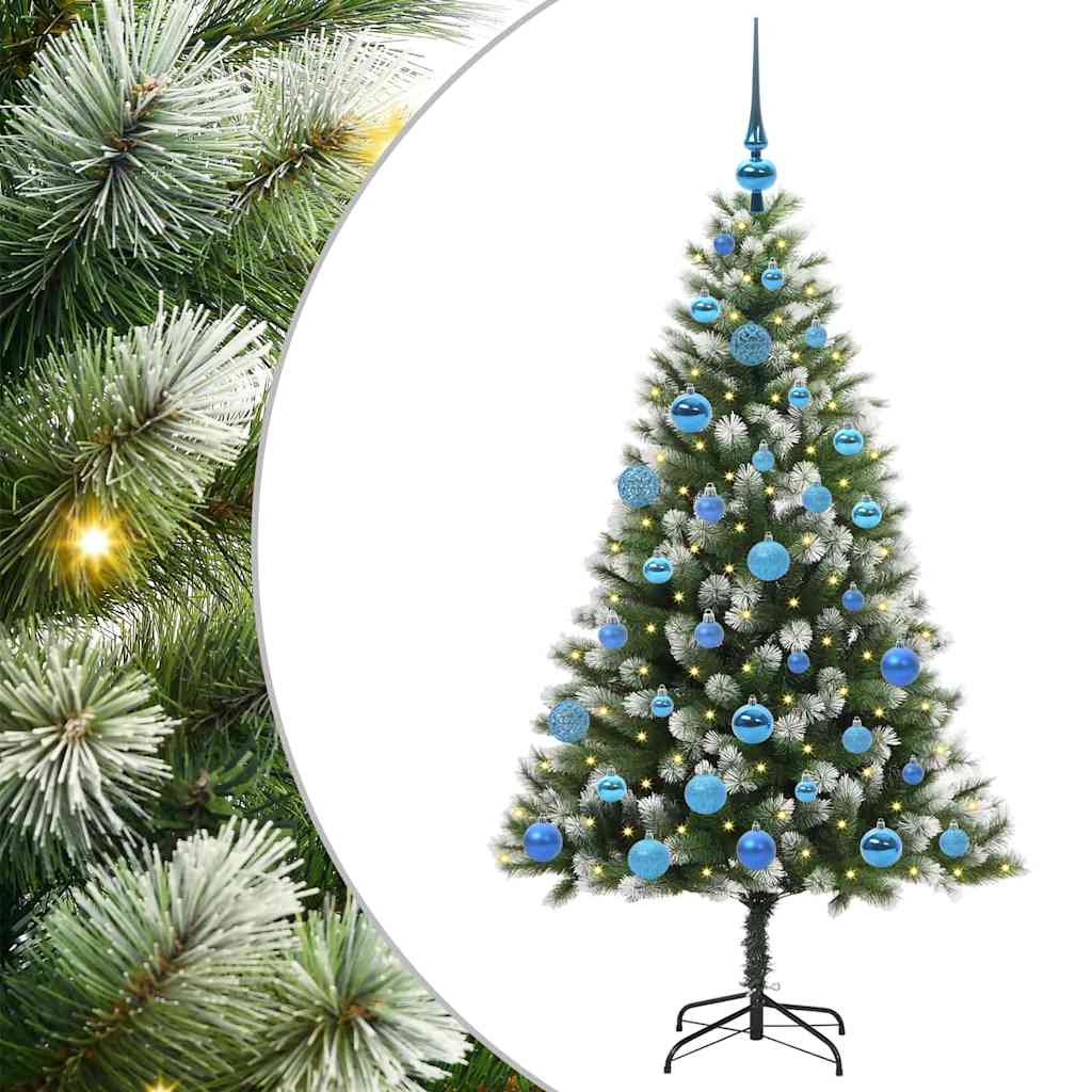 Kunstigt Hængslet Juletræ med Flocked Sne Grøn og hvid 150 cm