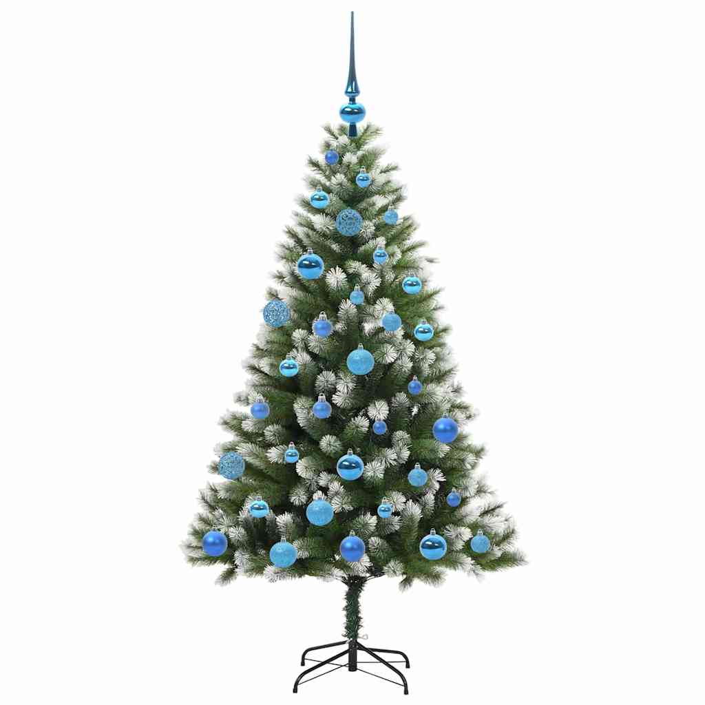 Kunstigt Hængslet Juletræ med Flocked Sne Grøn og hvid 150 cm