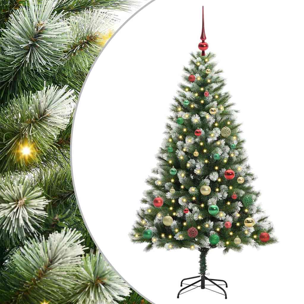 Kunstigt Hængslet Juletræ med Flocked Sne Grøn og hvid 150 cm