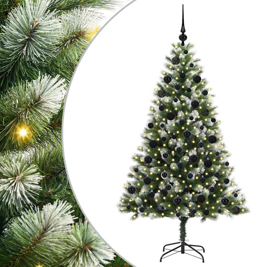 Kunstigt Hængslet Juletræ med Flocked Sne Grøn og hvid 180 cm