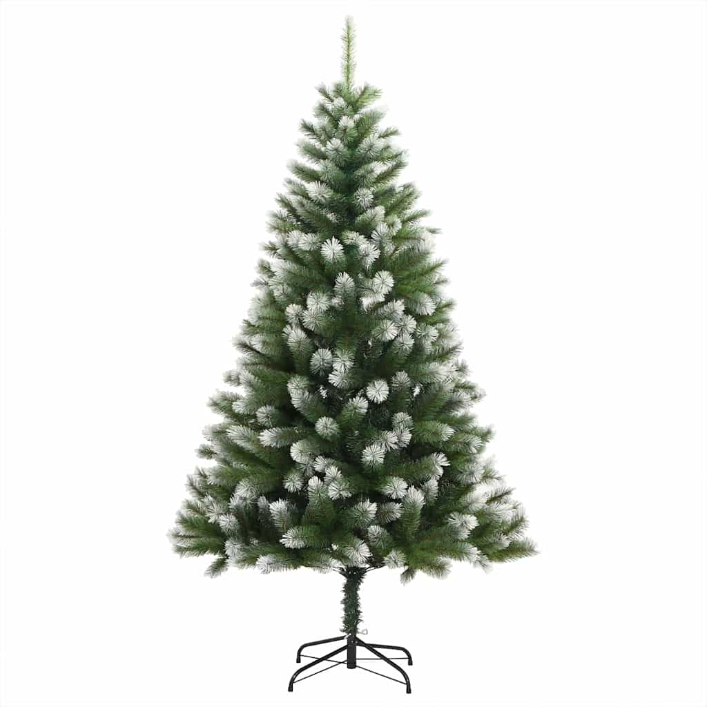 Kunstigt Hængslet Juletræ med Flocked Sne Grøn og hvid 180 cm