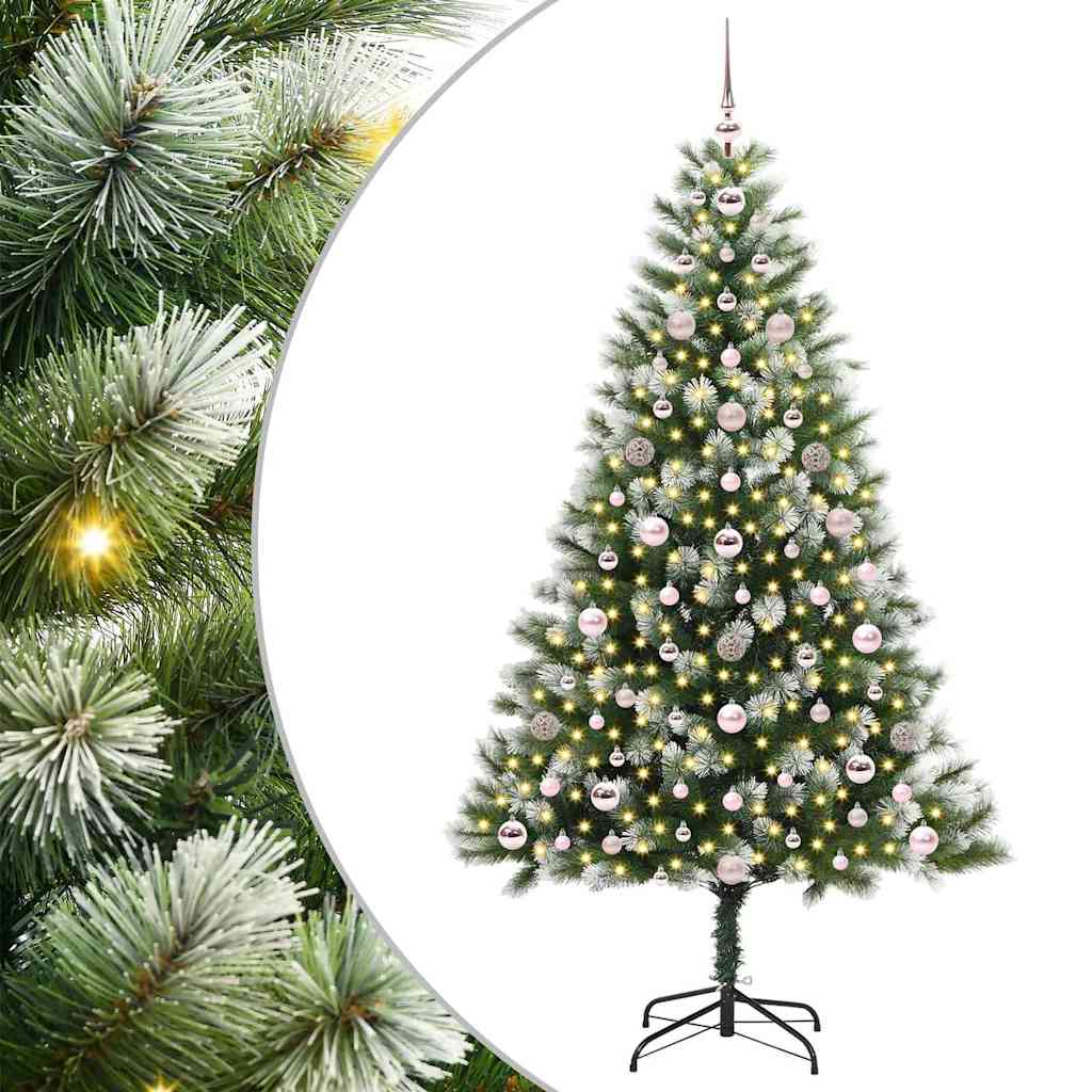 Kunstigt Hængslet Juletræ med Flocked Sne Grøn og hvid 180 cm