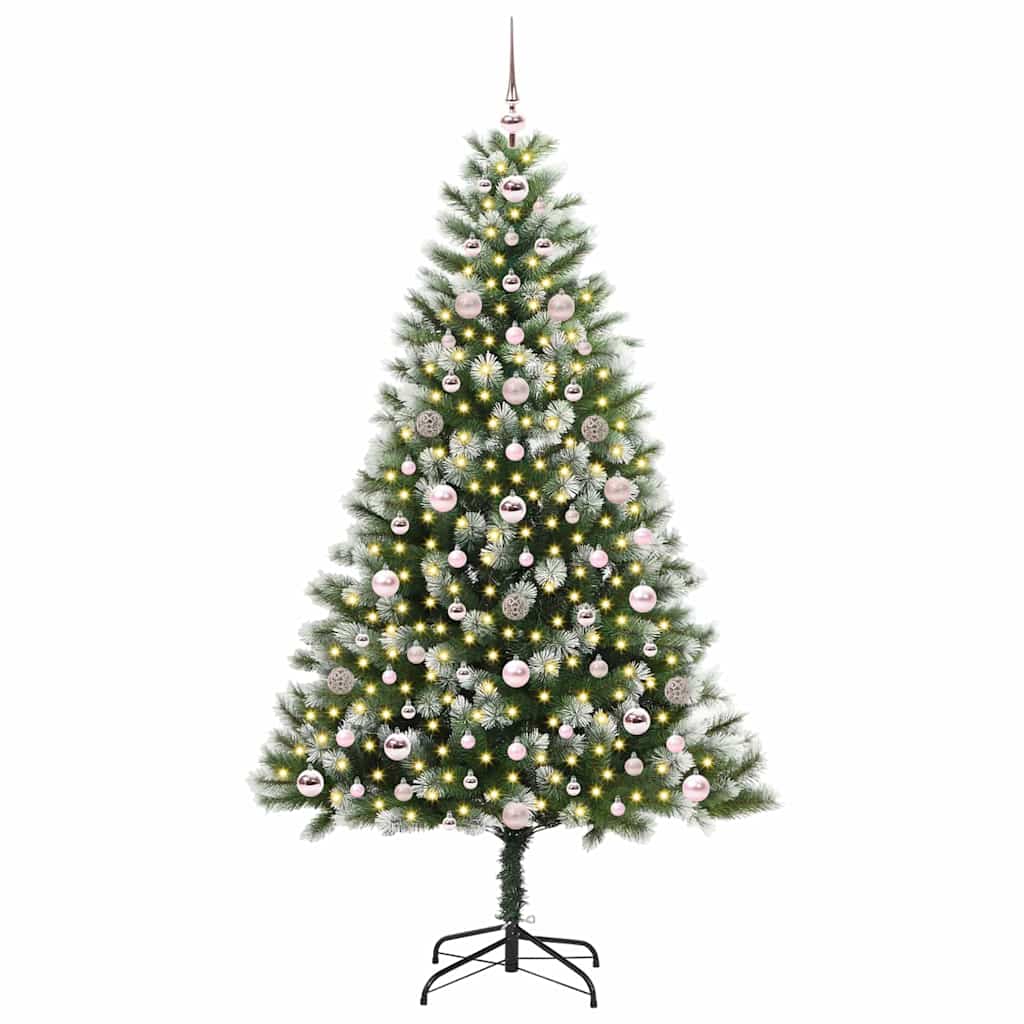 Kunstigt Hængslet Juletræ med Flocked Sne Grøn og hvid 180 cm