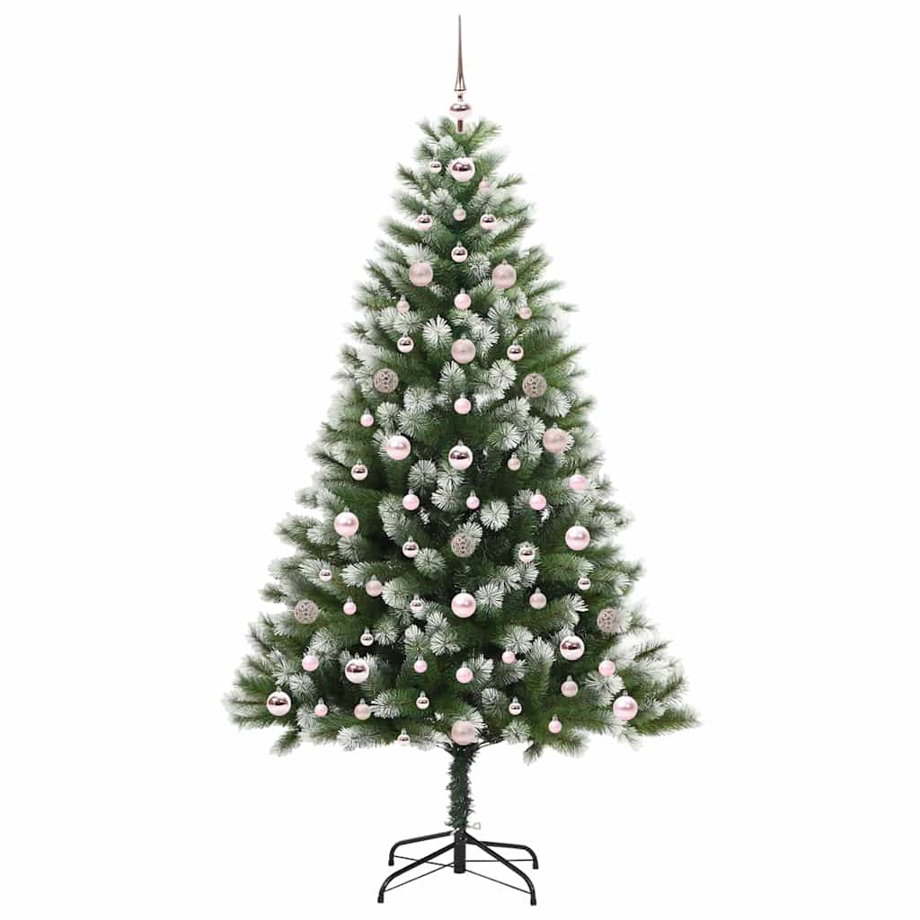 Kunstigt Hængslet Juletræ med Flocked Sne Grøn og hvid 180 cm