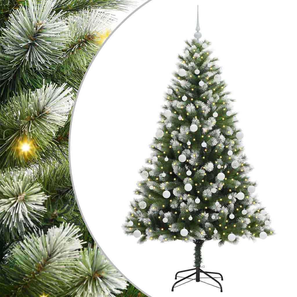 Kunstigt Hængslet Juletræ med Flocked Sne Grøn og hvid 180 cm