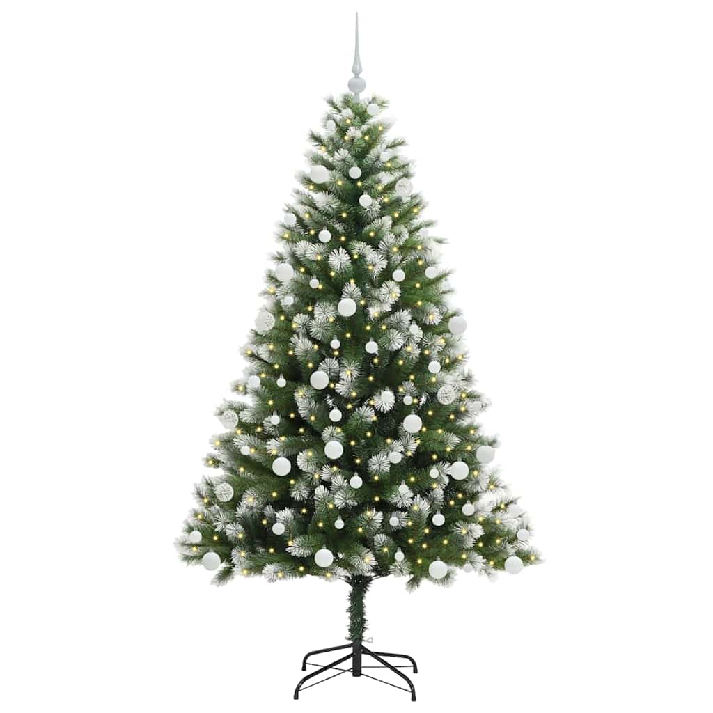 Kunstigt Hængslet Juletræ med Flocked Sne Grøn og hvid 180 cm