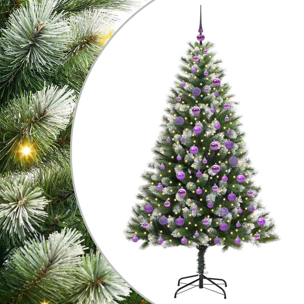 Kunstigt Hængslet Juletræ med Flocked Sne Grøn og hvid 180 cm