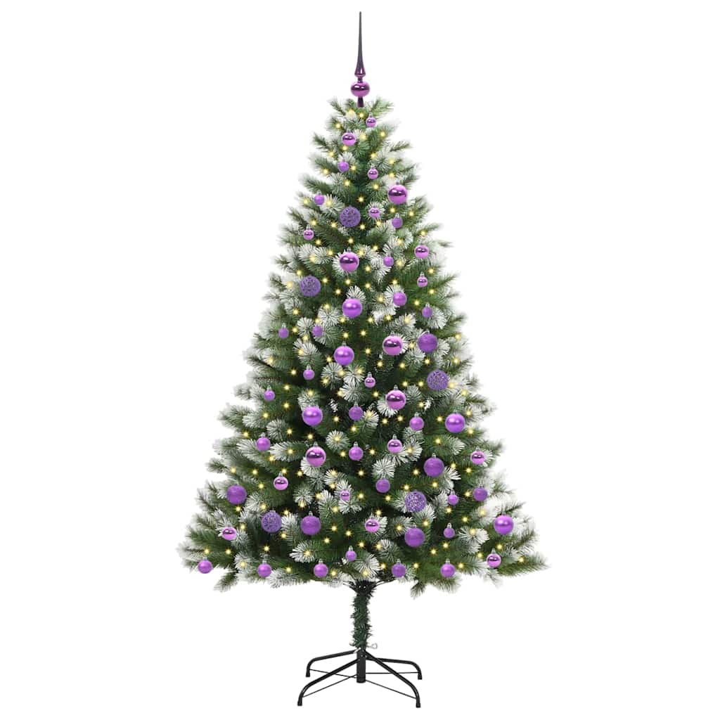 Kunstigt Hængslet Juletræ med Flocked Sne Grøn og hvid 180 cm