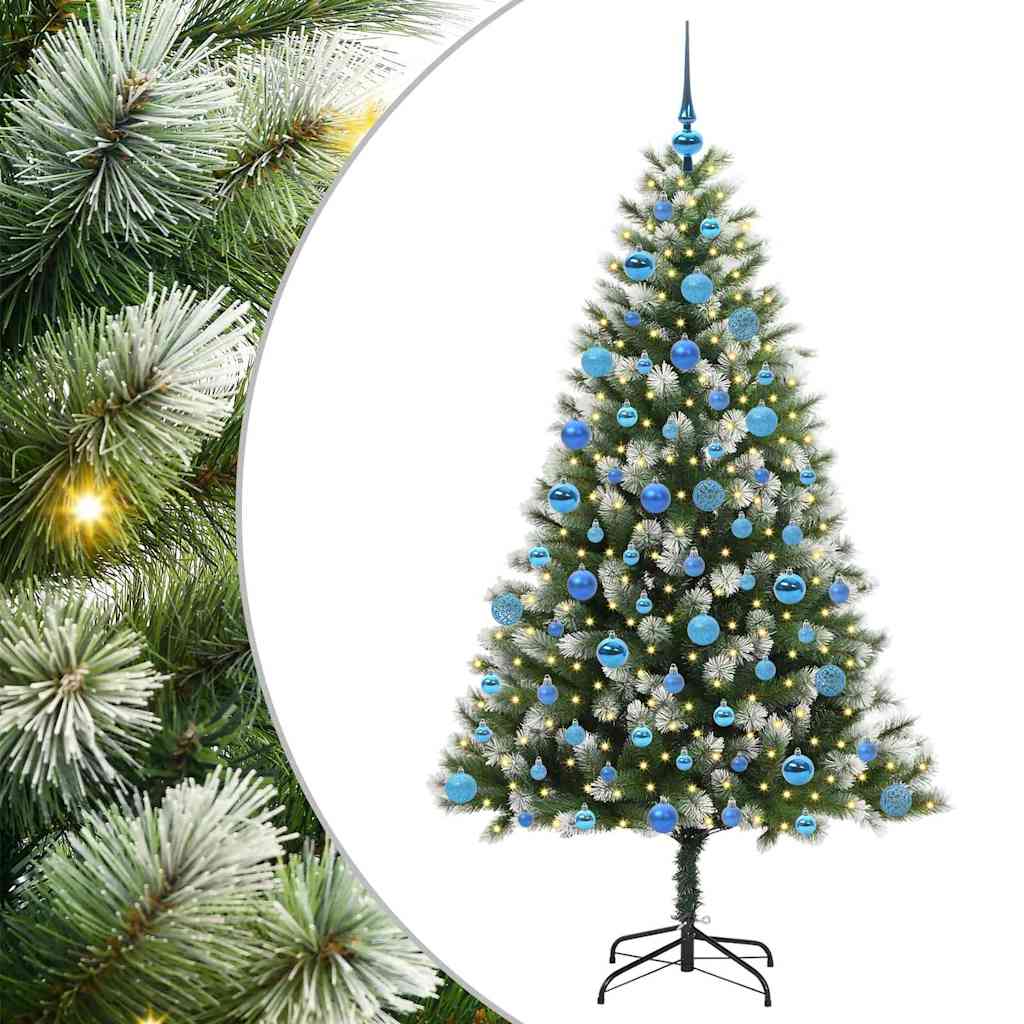 Kunstigt Hængslet Juletræ med Flocked Sne Grøn og hvid 180 cm