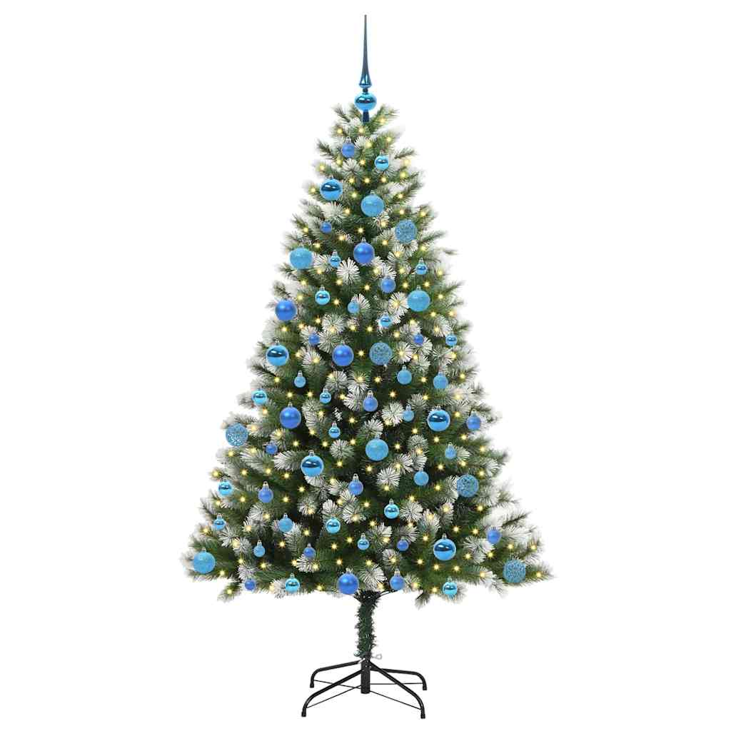 Kunstigt Hængslet Juletræ med Flocked Sne Grøn og hvid 180 cm