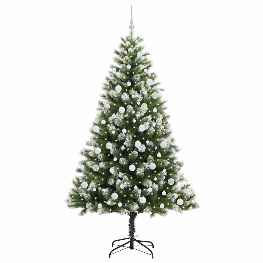 Kunstigt Hængslet Juletræ med Flocked Sne Grøn og hvid 210 cm