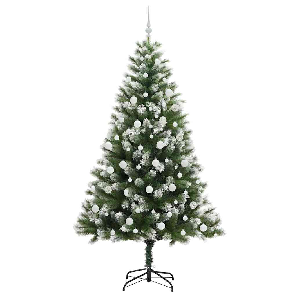 Kunstigt Hængslet Juletræ med Flocked Sne Grøn og hvid 210 cm