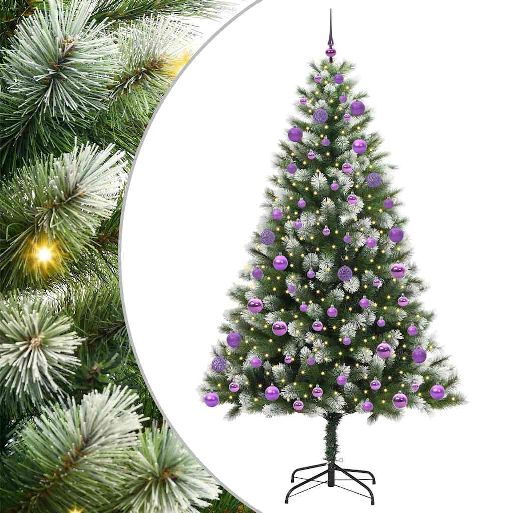 Kunstigt Hængslet Juletræ med Flocked Sne Grøn og hvid 210 cm