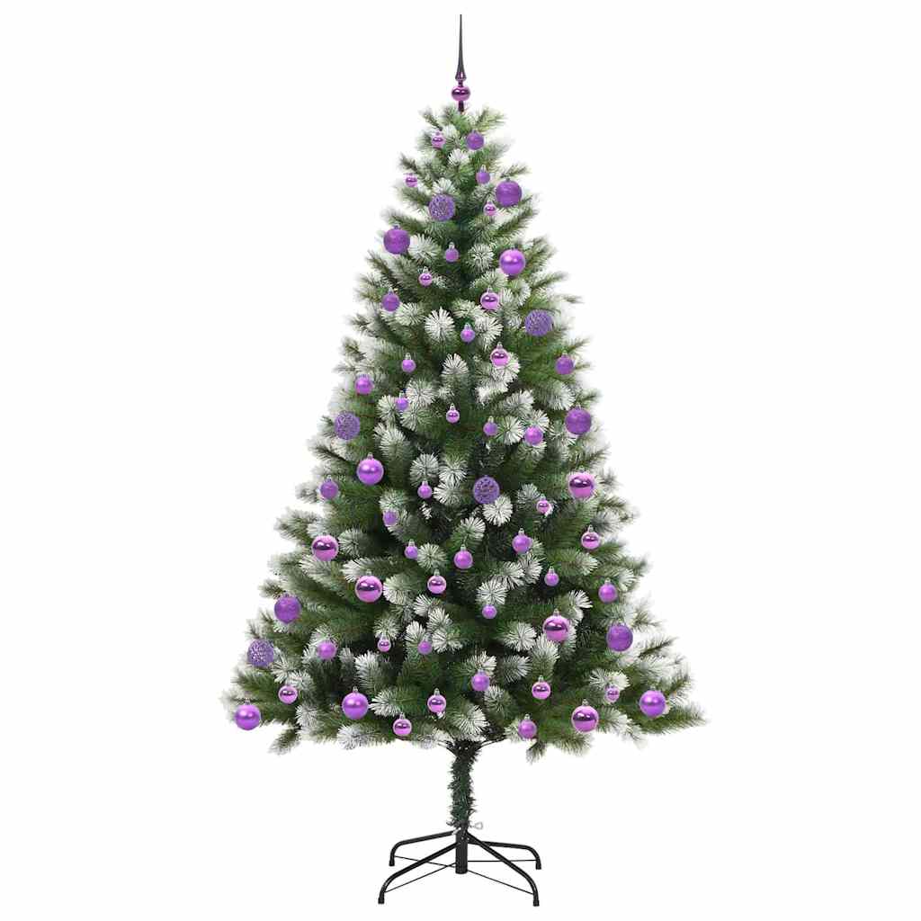 Kunstigt Hængslet Juletræ med Flocked Sne Grøn og hvid 210 cm